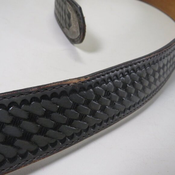 VTG Wrangler Gray Leather Belt with woven detail &metal tips tooled size 36 - Picture 3 of 10